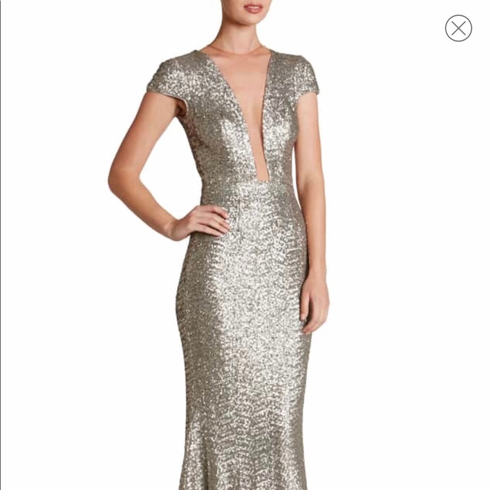 NWT Dress The Population Platinum Sequin Gown M